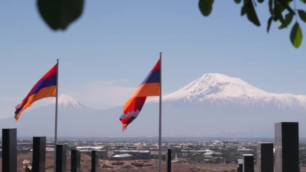 Armeense Vlag Militaire Begraafplaats Nagorno Karabach Conflict Azerbeidzjaanse Oorlog Artsakh — Stockvideo