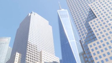 New York City Manhattan, Downtown Finans Bölgesi mimarisi, Birleşik Devletler. Bir Dünya Ticaret Merkezi gökdelen binası, ABD. Amerikan şehir sokağı. New York 'taki Özgürlük Kulesi. Batarya parkı. Brookfield