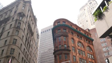 New York City Aşağı Manhattan, Downtown Finans Bölgesi mimarisi, Birleşik Devletler. Restoran binası, William Caddesi, Beaver Caddesi, ABD. Amerikan şehir sokağı, kırmızı tuğlalı ev.