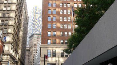 New York City Aşağı Manhattan, Downtown Financial District sokak mimarisi, Birleşik Devletler. Yüksek gökdelenler, konutlar ve ofis binaları, Amerikan gayrimenkulleri ya da Amerikan emlakçıları. Fidi Kuleleri.