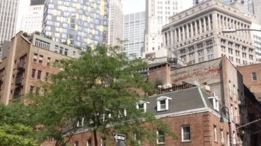 New York City Aşağı Manhattan, Downtown Finans Bölgesi mimarisi, Birleşik Devletler. Yüksek gökdelenler, konutlar ve ofis binaları, ABD. Amerikan Pearl Caddesi, gayrimenkul veya emlak.