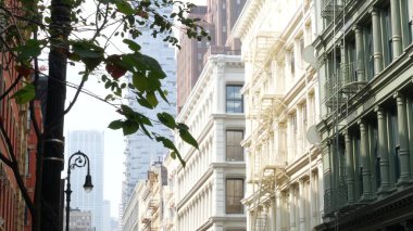 New York City Manhattan Soho fashion district near Broadway street. USA urban building facade, old american architecture. Shopping in NYC, United States. Business and residential real estate. Lantern clipart