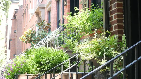 Stock image New York City townhouse building, Brooklyn Heights residential district, USA. Brownstone urban architecture, attached house. United States real estate, american property, apartments and homes in NYC.