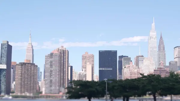 stock image New York City waterfront skyline, Manhattan Midtown buildings, riverfront skyscrapers by East river water. Waterside cityscape view from Hunters Point, Long Island, Queens. United States architecture.