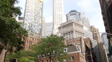 New York City Aşağı Manhattan, Downtown Finans Bölgesi mimarisi, Birleşik Devletler. Yüksek gökdelenler, konutlar ve ofis binaları, ABD. Amerikan Pearl Caddesi, gayrimenkul veya emlak.