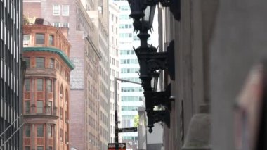 New York City Aşağı Manhattan, Downtown Finans Bölgesi mimarisi, Birleşik Devletler. Restoran binası, William Caddesi, Beaver Caddesi, ABD. Amerikan şehir sokağı, kırmızı tuğlalı ev.