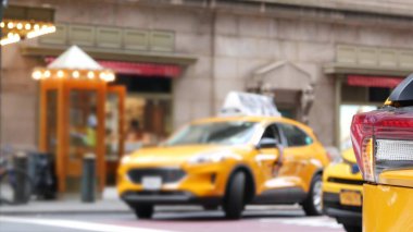 New York City Grand Central Terminal railway station, 42 street. Manhattan Midtown. Yellow taxi cabs, car transport on Pershing Square, NYC USA. American urban road traffic, people,telephone box kiosk clipart