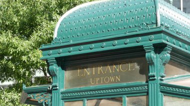 New York City subway, Astor Place underground metro, green iron kiosk. Metropolitan vintage entrance, public passenger transport retro historic exit. NYC old architecture, Manhattan, United States. clipart