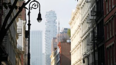 New York City Manhattan Soho fashion district near Broadway street. USA urban building facade, old american architecture. Shopping in NYC, United States. Business and residential real estate. Lantern clipart