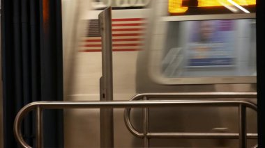 New York City subway station, underground metropolitan platform sign. Metro railway train, passenger public transport, wall tiles. Text signage: Broadway. NYC Midtown, Manhattan traffic. United States clipart