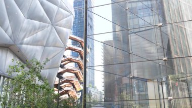 New York, Birleşik Devletler. Hudson Yards kentsel mimarisi Chelsea, Manhattan Midtown, NYC, ABD 'de. Yeni modern gökdelenler, Amerikan iş binaları ve gayrimenkul. Sanat simgesi