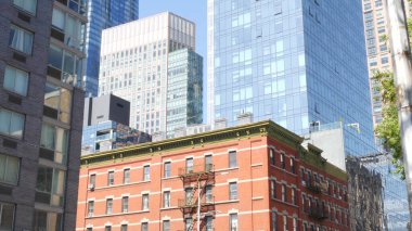 New York, Birleşik Devletler. Hudson Yards şehir mimarisi, Chelsea 'de High Line, Manhattan Midtown, NYC, ABD. Yeni modern gökdelenler, Amerikan iş binaları ve gayrimenkul..