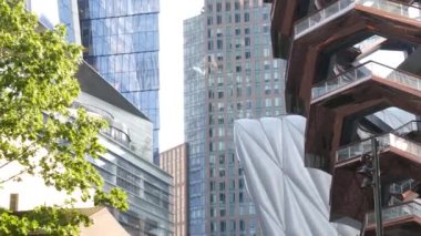 New York, Birleşik Devletler. Hudson Yards kentsel mimarisi Chelsea, Manhattan Midtown, NYC, ABD 'de. Yeni modern gökdelenler, Amerikan iş binaları ve gayrimenkul. Sanat simgesi