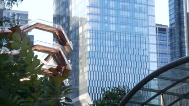 New York, Birleşik Devletler. Hudson Yards kentsel mimarisi Chelsea, Manhattan Midtown, NYC, ABD 'de. Yeni modern gökdelenler, Amerikan iş binaları ve gayrimenkul. Sanat simgesi