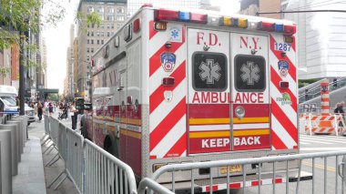 New York City, United States - 11 September 2023: Firefighters celebrate Patriot Day. 911 memorial remembrance event, FDNY commemorate anniversary. Fire Department Station, Manhattan 10 Ten Firehouse. clipart