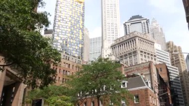 New York City Aşağı Manhattan, Downtown Finans Bölgesi mimarisi, Birleşik Devletler. Yüksek gökdelenler, konutlar ve ofis binaları, ABD. Amerikan Pearl Caddesi, gayrimenkul veya emlak.