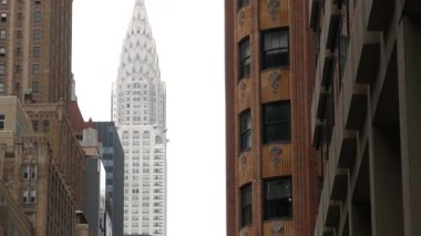 New York City Manhattan Midtown mimarisi. 42 caddedeki Chrysler binası, ABD 'de gökdelen. Amerikan şehir manzarası, ünlü NYC kulesi, Birleşik Devletler. Lex Lexington Bulvarı