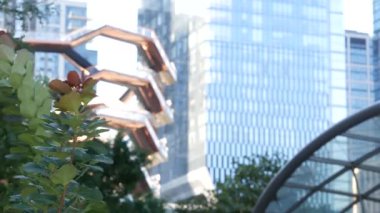 New York, Birleşik Devletler. Hudson Yards kentsel mimarisi Chelsea, Manhattan Midtown, NYC, ABD 'de. Yeni modern gökdelenler, Amerikan iş binaları ve gayrimenkul. Sanat simgesi