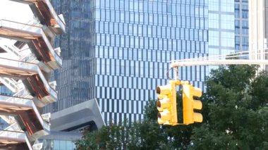 New York, Birleşik Devletler. Hudson Yards kentsel mimarisi Chelsea, Manhattan Midtown, NYC, ABD 'de. Yeni modern gökdelenler, Amerikan iş binaları ve gayrimenkul. Sanat simgesi