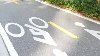 Bisiklet şeridi asfalt levhası, New York. Bisiklet yolu, bisikletçiler için bisiklet yolu, Manhattan. Patenler ve patenler için harika bir yol. Eğlence amaçlı spor etkinliği altyapısı, motosiklet bisikleti, ABD.