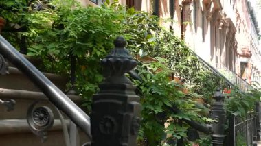 New York City konak binası, Brooklyn Heights yerleşim bölgesi, ABD. Brownstone şehir mimarisi, bağlı ev. Amerika Birleşik Devletleri emlak, Amerikan mülkü, New York 'ta apartmanlar ve evler.