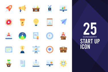 25 Start up Flat icon pack. vector illustration.