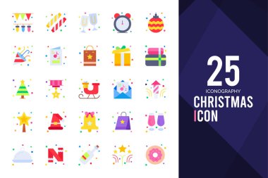 25 Christmas Flat icon pack. vector illustration.