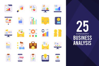 25 Business Analysis Flat icon pack. vector illustration.
