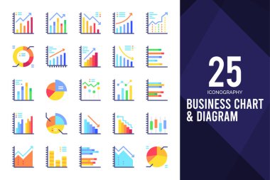 25 Business Chart and Diagram Flat icon pack. vector illustration.