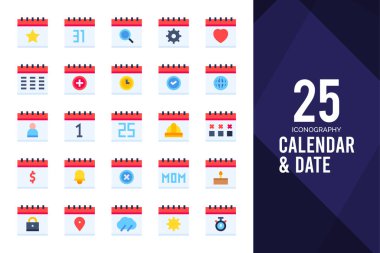 25 Calendar and Date Flat icon pack. vector illustration.