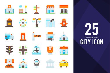 25 City Flat icon pack. vector illustration.