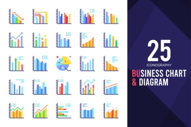 25 Business Chart and Diagram Flat icon pack. vector illustration.