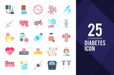 25 Diabetes Flat icon pack. vector illustration.