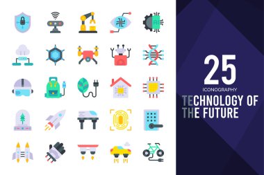 25 Technology of the Future Flat icon pack. vector illustration.