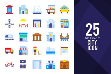 25 City Flat icon pack. vector illustration.