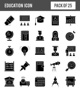 25 Education Glyph icon pack. vector illustration.