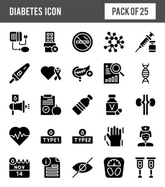 25 Diabetes Glyph icon pack. vector illustration.