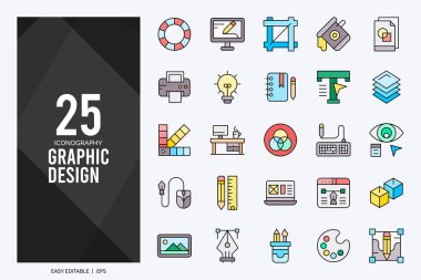 25 Graphic Design Lineal Color icon pack. vector illustration.