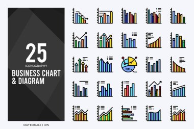 25 Business Chart and Diagram Lineal Color icon pack. vector illustration.