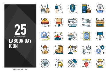 25 Labour Day Lineal Color icon pack. vector illustration.