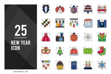 25 New Year Lineal Color icon pack. vector illustration.