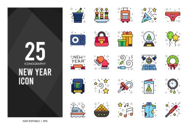 25 New Year Lineal Color icon pack. vector illustration.