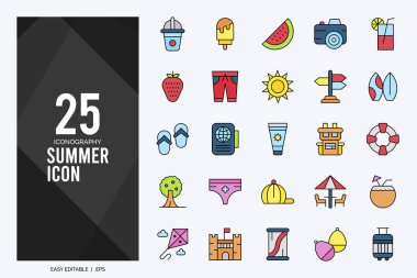 25 Summer Lineal Color icon pack. vector illustration.