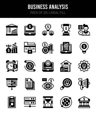 25 Business Analysis Lineal Fill icons Pack vector illustration.