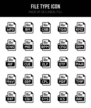 25 File Type Lineal Fill icons Pack vector illustration. clipart
