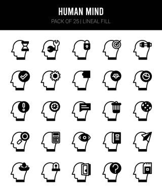 25 Human Mind Lineal Fill icons Pack vector illustration.