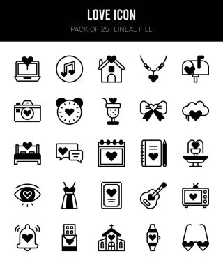 25 Love Lineal Fill icons Pack vector illustration.