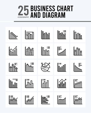 25 Business Chart and Diagram Outline icons Pack vector illustration.