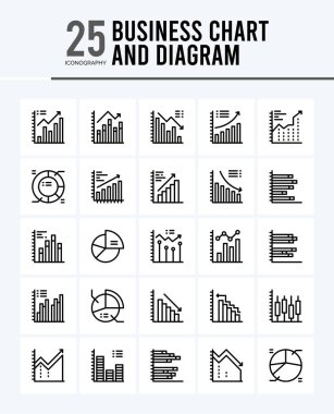25 Business Chart and Diagram Outline icons Pack vector illustration.