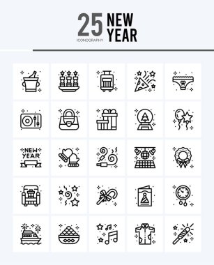 25 New Year Outline icons Pack vector illustration.